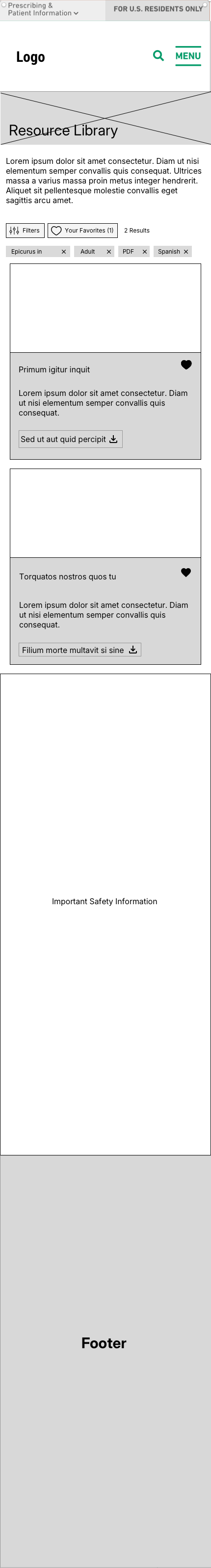 Wireframe showing the new favorites functionality